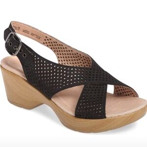 Dansko Jacinda Platform Black Perforated Nubuck Slingback Sandal 38
